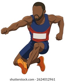 Energetic male athlete in mid-sprint. Illustrations of healthy lifestyle. Man doing running activity. Athlete character in motion. Gentleman athlete sprinting. Flat vector illustrations sports guy.