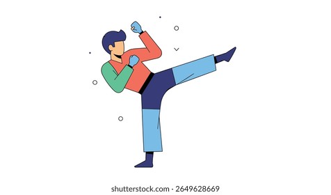 Energetic male athlete performing a dynamic side kick during a martial arts training session active lifestyle concept