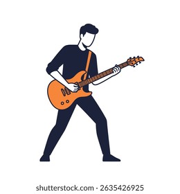 Energetic Male Guitarist Playing Electric Guitar on Clean White Studio Background