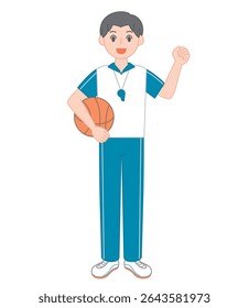 Energetic Male PE Teacher Holding a Basketball