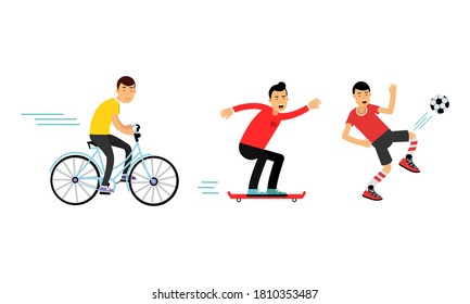 Energetic Man Doing Sport Activity Vector Illustration Set