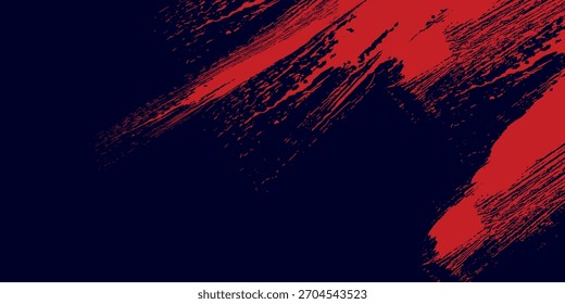 Diseño de salpicaduras de pintura energética en rojo, creando un efecto de movimiento artístico caótico sobre un fondo azul profundo.