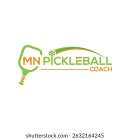 Energetic Pickleball Coach logo featuring a paddle and ball icon with dynamic typography, perfect for coaches, sports academies, and training brands focused on skill, energy, and fun.
