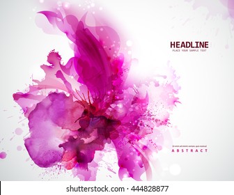 Energetic pink abstract banner. Magenta stain formed by artistic blots.