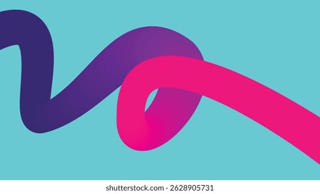 Energetic pink and purple stroke twisting dynamically on cyan. Ideal for abstract design, advertising, or branding visuals.