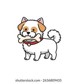 Energetic Playful Dog Pet Chewing Bone on Clean White Background Studio Shot