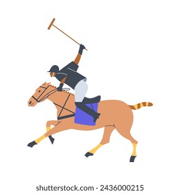 Enérgica escena de partido de polo. Ilustración vectorial de un jugador de polo en pleno apogeo sobre un caballo de carreras, capturando el movimiento y la emoción del deporte.