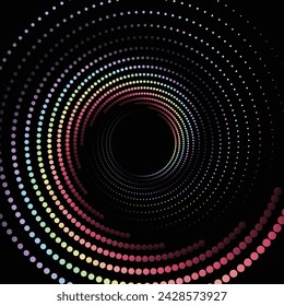 Efecto de punto de remolino de gradiente de arco iris de prisma energético sobre fondo negro