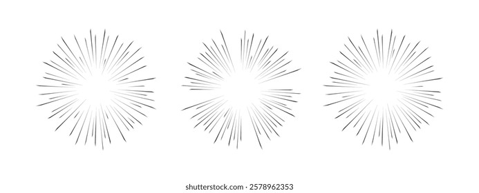 Energetic radial lines for comics. Speed Effects . Vector illustration, abstract explosions, space flash and dynamic effects for anime and manga scenes.