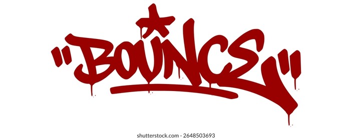 Energetic red graffiti tag "Bounce" with drip details and transparent background. Street style word for movement, dance, and lively expression.