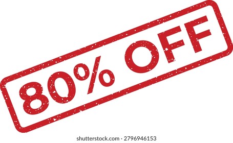 Energetic red rubber stamp effect with a grunge texture clearly indicating an eighty percent price reduction for sales and marketing strategies.