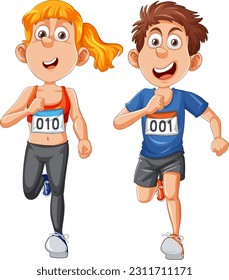 Energetic Runner Couple Cartoon Character illustration