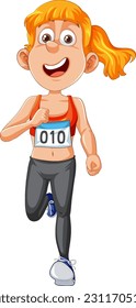 Energetic Runner Girl Cartoon Character illustration