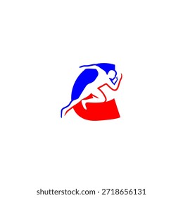 Silueta de corredor enérgico con fondo de alfabeto C. Ideal para marcas deportivas, identidad de fitness, promociones de atletismo y temas de estilo de vida activo