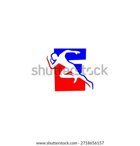 Energetic runner silhouette with alphabet E backdrop. Ideal for sports brands, fitness identity, athletics promotions, and active lifestyle themes