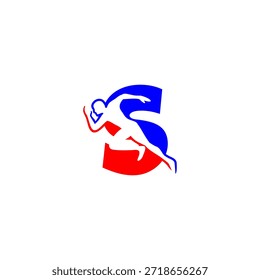 Silueta de corredor energético con el fondo del alfabeto S. Ideal para marcas deportivas, identidad de fitness, promociones de atletismo y temas de estilo de vida activo