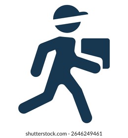 Ícone energético de corrida de correio carregando um pacote, representando simbolicamente serviços de entrega ultrarrápida e soluções de transporte sob demanda altamente eficientes para plataformas de comércio eletrônico