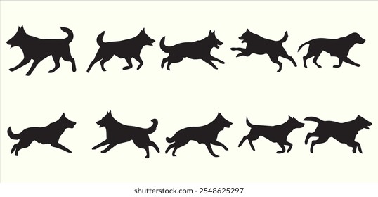 Energetic Running Dog Silhouette Illustration Design