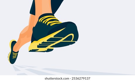 Energetic Running Feet Vector –  Yellow and Dark Blue Marathon Sneakers Vector