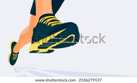 Energetic Running Feet Vector –  Yellow and Dark Blue Marathon Sneakers Vector