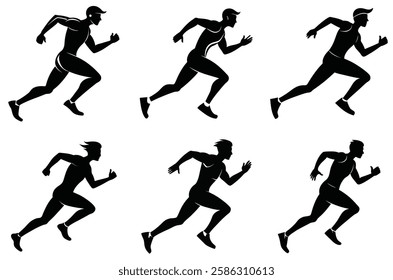 Energetic Running Man Silhouettes Set