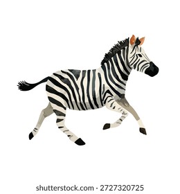 Energetic running zebra vector illustration, perfect for wildlife themes, educational content, or children's book designs. Dynamic African animal graphic.