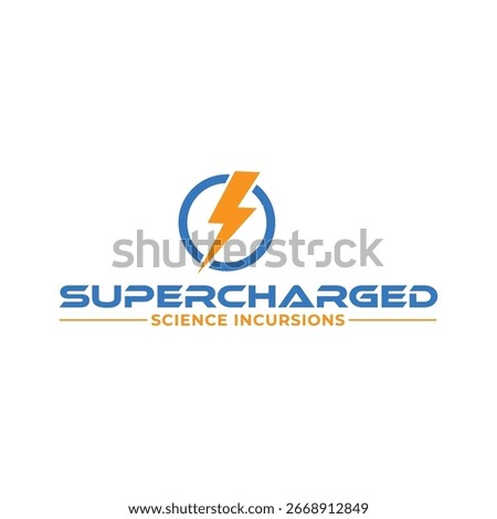 Energetic Science Incursion Logo:  Modern, Bold, Blue and Orange Lightning Bolt Design for Educational Branding.