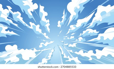 Cielo enérgico estalla con nubes y rayos de luz solar - Ilustración vectorial de explosión de anime de alto impacto