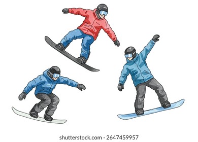 Energético snowboarder correndo em uma inclinação nevada em engrenagens vibrantes, capturando a essência da liberdade, adrenalina e aventura de inverno. Ideal para esportes, estilo de vida e visuais de viagem.