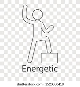 Energetic stick man icon concept on transparency background. Business creative  idea design. Line vector illustration use for your project.