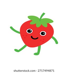 Energetic strawberry character dancing bold red flat vector artwork suitable for music themes parties and fun mascot illustrations