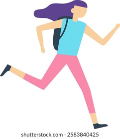 Energetic student running with backpack, hurrying to school or university, symbolizing active lifestyle, education pursuit, and the daily commute of students