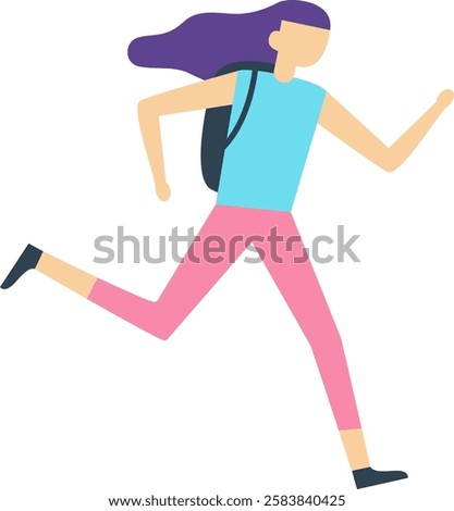 Energetic student running with backpack, hurrying to school or university, symbolizing active lifestyle, education pursuit, and the daily commute of students