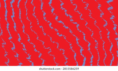 An energetic and stylized digital illustration showcasing a vivid red backdrop overlaid with rhythmic diagonal patterns of jagged lightning-like blue stripes. This high-contrast graphic design creates a sense of electric tension and motion perfect for modern posters digital interfaces or bold artistic backgrounds.