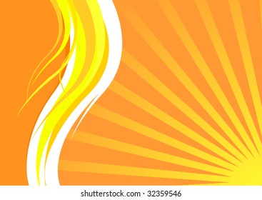 Energetic summer card with waves and sunrays; clip-art