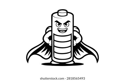 Energetic superhero battery character with flowing cape and determined expression isolated on transp