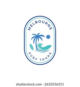 Energetic Surf Tours logo featuring a wave and surfboard design, perfect for adventure companies, beach resorts, and travel agencies promoting surfing, excitement, and ocean exploration.
