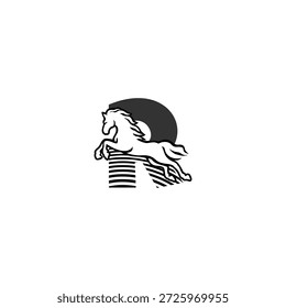 Logótipo do vetor energético de um cavalo com a letra R. Ideal para marcas de corridas, identidade esportiva, logotipos ao ar livre, marca de desempenho e visuais modernos de tipografia.