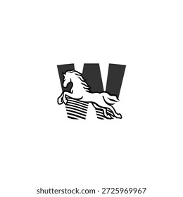 Logótipo do vetor energético de um cavalo com a letra W. Ideal para marcas de corridas, identidade esportiva, logotipos ao ar livre, marca de desempenho e visuais modernos de tipografia.