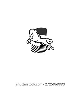 Energetisches Vektorlogo eines Pferdes, das Alphabet S Buchstaben läuft. Ideal für Rennsportmarken, Sportidentität, Outdoor-Logos, Performance-Branding und moderne typografische Visuals.