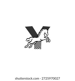 Logótipo do vetor energético de um cavalo com a letra Y. Ideal para marcas de corridas, identidade esportiva, logotipos ao ar livre, marca de desempenho e visuais modernos de tipografia.