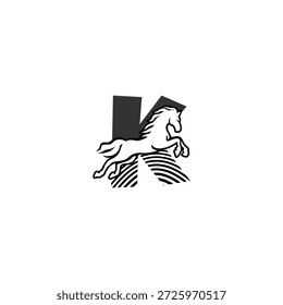 Logotipo de Vector energético de un caballo corriendo la letra K del alfabeto. Ideal para marcas de carreras, identidad deportiva, logotipos al aire libre, marcas de rendimiento y gráficos de tipografía modernos.