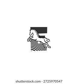 Logotipo de Vector energético de un caballo corriendo alfabeto letra E. Ideal para marcas de carreras, identidad deportiva, logotipos al aire libre, marcas de rendimiento y gráficos de tipografía modernos.