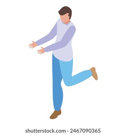 Energetic and vibrant isometric man dancing with joyful and playful expression in modern casual celebration illustration  vector graphic design character motion