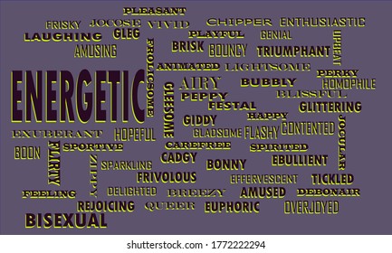 Energetic word presents people Love displayed with multiple related terminology on blue color vector abstract background. 