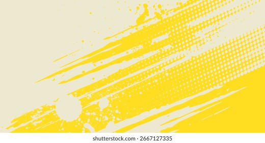 Fondo abstracto amarillo enérgico con salpicaduras de pintura audaz y pinceladas grunge. Perfecto para Anuncios deportivos, pósters de equipos, volantes de fitness, gráficos de torneos y Diseño web dinámico.