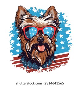 energetic yorkie wearing sunglasses happily dog