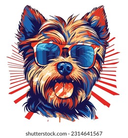 energetic yorkie wearing sunglasses happily dog