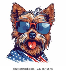 energetic yorkie wearing sunglasses happily dog