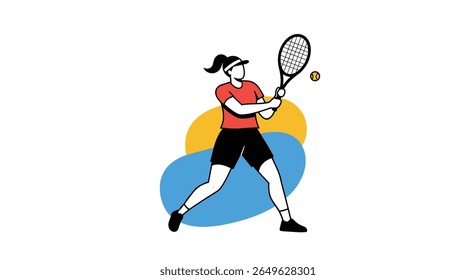 Energetic young female tennis player demonstrates powerful forehand swing during outdoor match play exciting sports activity